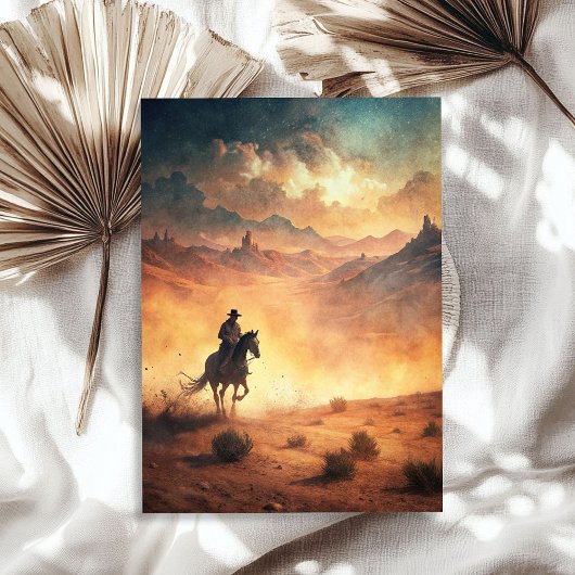 草原で馬に乗る西のカウボーイ 薄葉紙