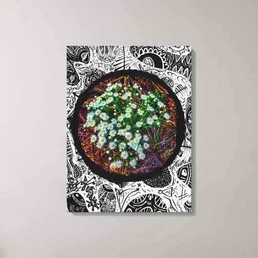 草原にヒナギクが咲いている。抽象芸術枠 キャンバスプリント (正面)