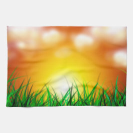 草原に広がる美しい日の出 キッチンタオル