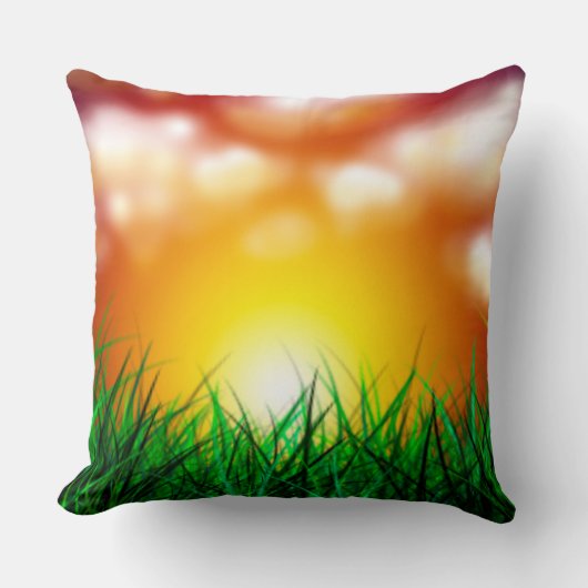 草原に広がる美しい日の出 クッション (正面)