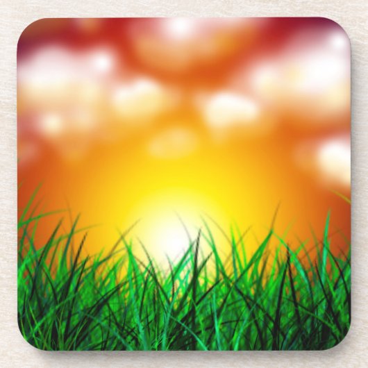 草原に広がる美しい日の出 コースター (正面)