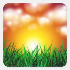 草原に広がる美しい日の出 スクエアシール