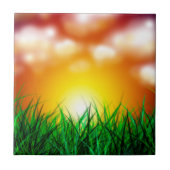 草原に広がる美しい日の出 タイル (正面)