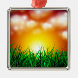 草原に広がる美しい日の出 メタルオーナメント