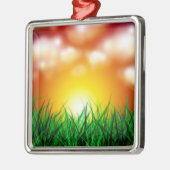 草原に広がる美しい日の出 メタルオーナメント (左)