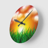 草原に広がる美しい日の出 ラウンド壁時計 (傾斜)
