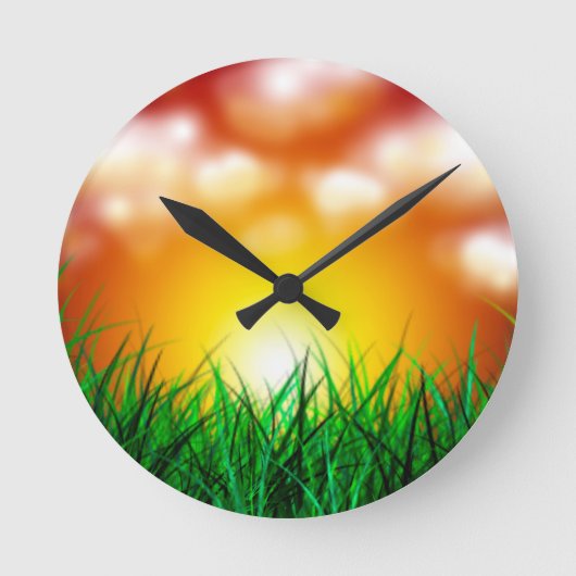 草原に広がる美しい日の出 ラウンド壁時計 (正面)