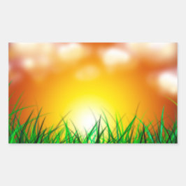 草原に広がる美しい日の出 長方形シール