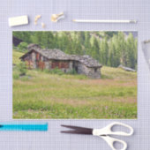 草原に集まった木と石のキャビン 薄葉紙 (クラフト)