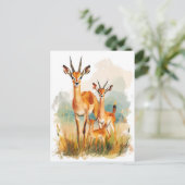 草原のアンテロープの水彩画ファミリー シーズンポストカード (スタンド正面)