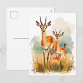 草原のアンテロープの水彩画ファミリー シーズンポストカード (正面/裏面)
