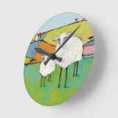 草原のヒツジ ラウンド壁時計 (傾斜)
