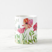 草原のマグの水彩画のケシ コーヒーマグカップ (中央)