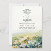 草原のワイルドフラワー 水彩画 自然 ウェディング 招待状 (正面)