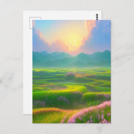 草原の夕暮れ ポストカード (正面/裏面)