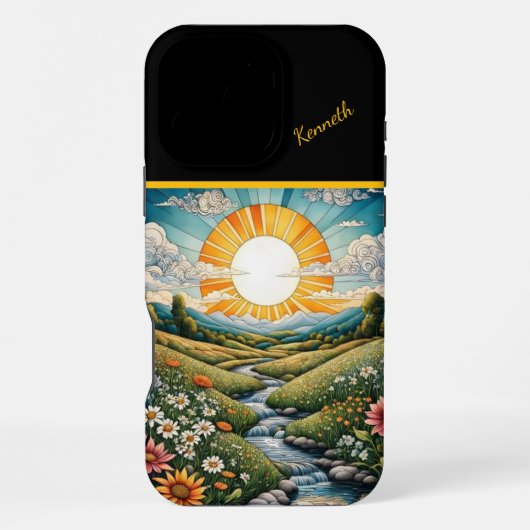 草原の日照り流れ iPhoneケース (裏面)