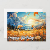 草原の晴れた日 |ハッピーバースデー ポストカード (正面/裏面)