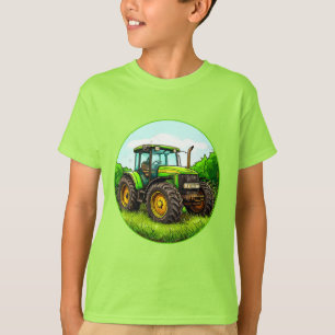 草原の緑色の農場用トラクター Tシャツ