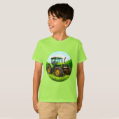 草原の緑色の農場用トラクター Tシャツ (正面フル)