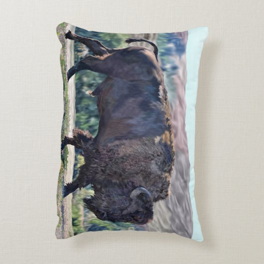 草原の設定でアメリカのバイソンローミング アクセントクッション (裏面(縦))