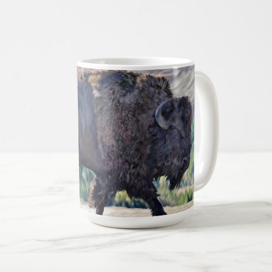 草原の設定でアメリカのバイソンローミング コーヒーマグカップ (正面右)