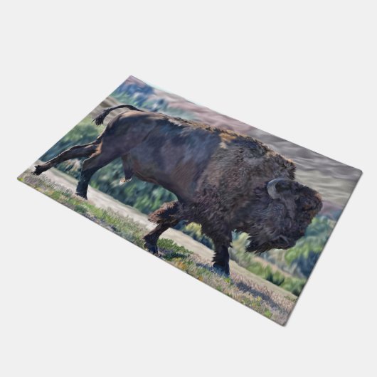 草原の設定でアメリカのバイソンローミング ドアマット (アングル)