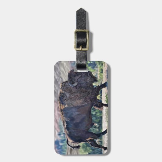 草原の設定でアメリカのバイソンローミング ラゲッジタグ (正面縦)