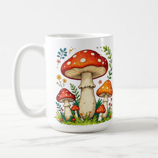 草原の野生のきのこや花 コーヒーマグカップ (左)