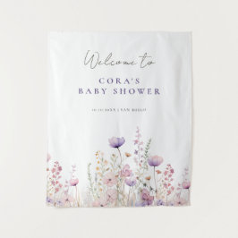 草原の野生の花の野原の赤ちゃん歓迎会　ウッドランド タペストリー