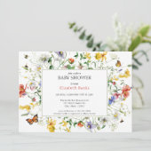 草原の野花、ミツバチ、蝶の赤ちゃんシャワー 招待状 (スタンド正面)