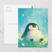 草原の雪原に佇む幸せなペンギンの赤ちゃん ポストカード (正面/裏面)