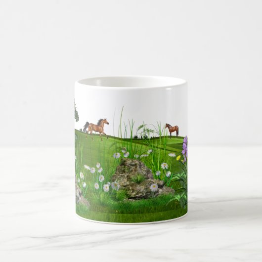 草原の馬そしてシカ コーヒーマグカップ (中央)