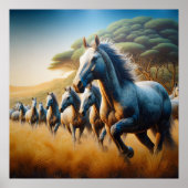 草原を疾走する馬 ポスター (正面)