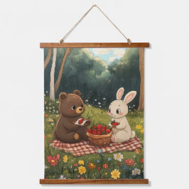 草地でのベリーの甘いピクニック 吊り下げ型タペストリー