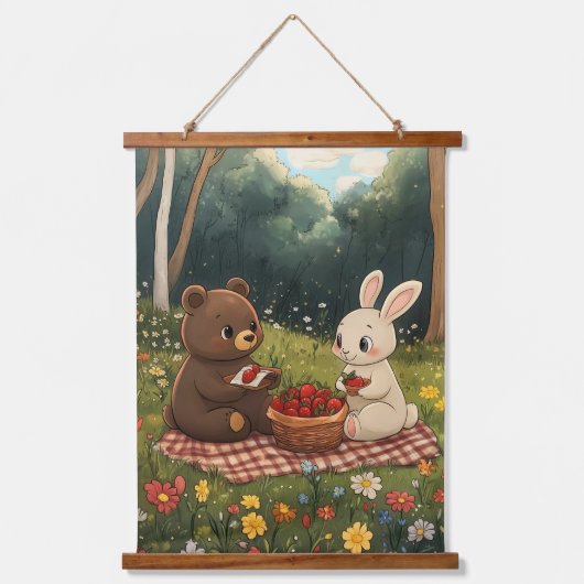草地でのベリーの甘いピクニック 吊り下げ型タペストリー (正面)