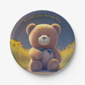 草地にテディベア、かわいいカスタム ペーパープレート (正面)