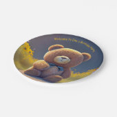 草地にテディベア、かわいいカスタム ペーパープレート (アングル)