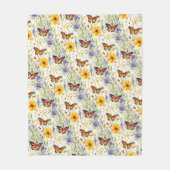 草地にデイジーと蝶 フリースブランケット (正面)
