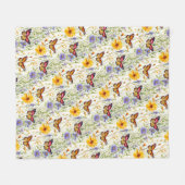 草地にデイジーと蝶 フリースブランケット (正面(横))