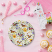 草地にデイジーと蝶 ペーパープレート (パーティー)