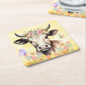 草地に咲くウマ スクエアペーパーコースター (アングル)