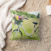 草地に花かご入り自転車 クッション (ブランケット)