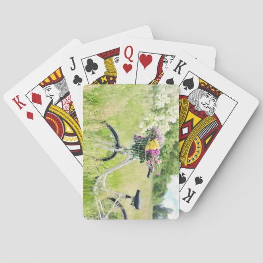 草地に花かご入り自転車 トランプ (裏面)