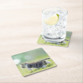 草地のベビー猫のランニング スクエアペーパーコースター (インサイチュ)