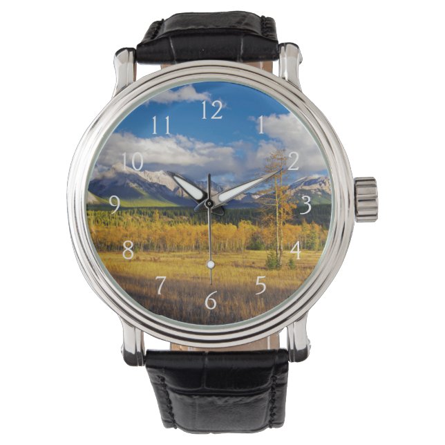 草地の上の青い空と雲 腕時計 (正面)