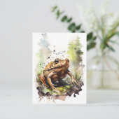 草地を這う水色のヒキガエル ポストカード (スタンド正面)