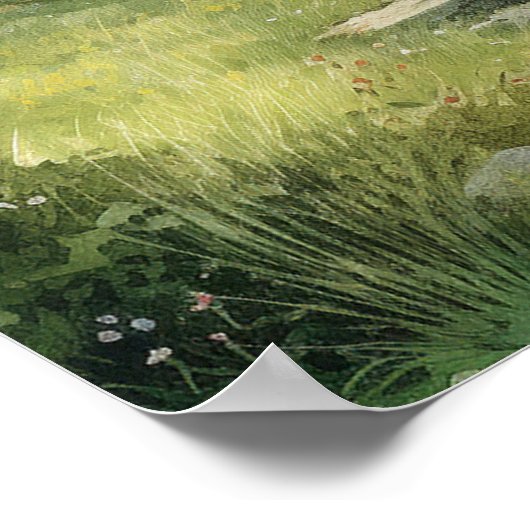 草地を通る水の色の巻き道 ポスター (角)