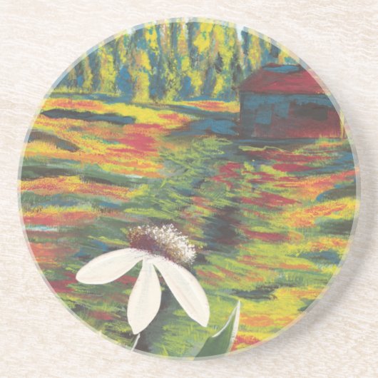 草地カラフルに絵画咲く明るい花 コースター (正面)