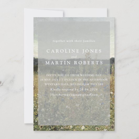 草地。ヴィンテージ油のキャンバス。ファインアート結婚の 招待状 (正面)