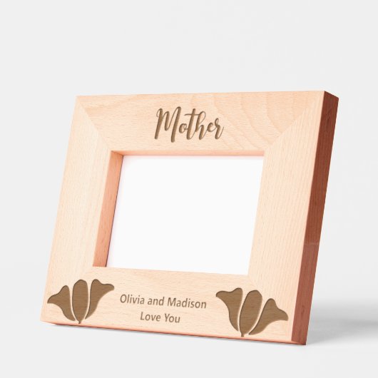 草書の母お子さんの名前花 レーザー彫刻フレーム (左)